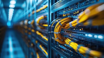 Naklejka premium Network Server Room Cables Technology Data Center Infrastructure