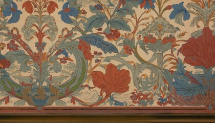 Vintage Elegance Stunningly Restored Pre WWII Wallpaper Revitalizing a Timeless Living Room with Bold, Rich Colors, Embracing a Touch of Nostalgia.