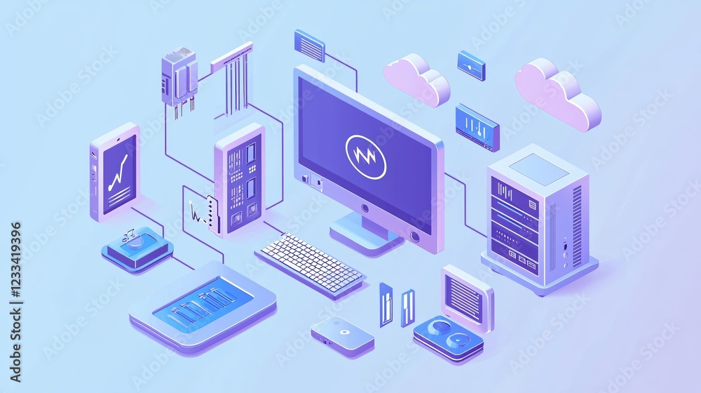 Poster modern network technology digital data cloud computing system