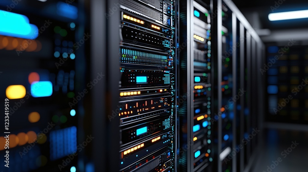 Wall mural illuminated data center servers technology network infrastructure