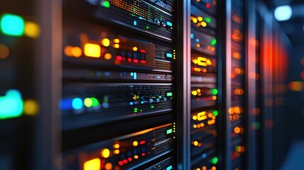 Naklejka premium Illuminated Server Racks Data Center Technology Network