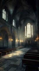 Fototapeta premium Sunlit Gothic church interior