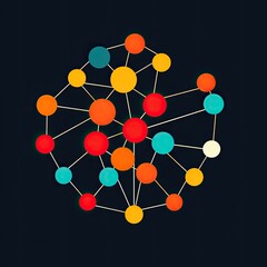 Obraz premium Abstract network nodes glowing brightly against dark background, illustrating connection and communication for tech presentations