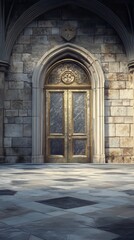 Ornate golden door in stone archway