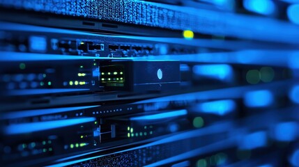 Fototapeta premium Cool Blue Server Rack Technology Data Center Network Infrastructure