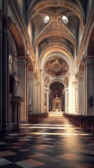 Fototapeta premium Sunlit aisle of a grand cathedral