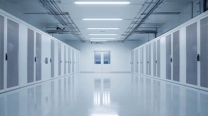 Modern Clean Server Room Corridor Data Center Technology Infrastructure