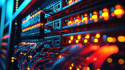 Fototapeta premium Intense Server Room Network Data Center Technology