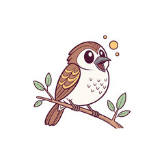 a cute and whimsical cartoon of a sparrow in a playful, vector art style