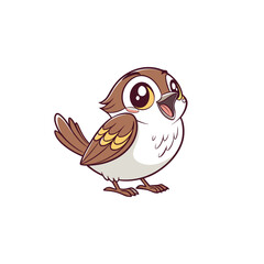 a cute and whimsical cartoon of a sparrow in a playful, vector art style