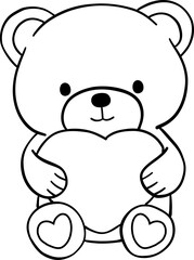 Valentine with Cute Teddy Bear Holding a Big Outline
