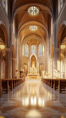 Obraz premium Sunlit church interior, serene and grand.