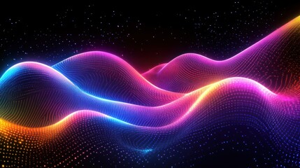 Obraz premium Neon wave data flow, digital landscape, abstract background, tech design