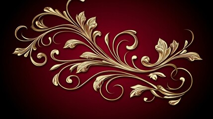 Golden Floral Ornament on Burgundy Background