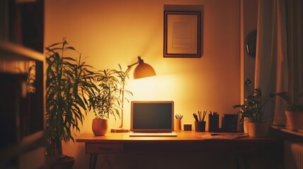 Cozy home office at night. (1)