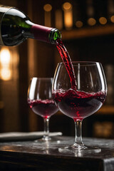 The wine glasses on the table being poured look so delicious