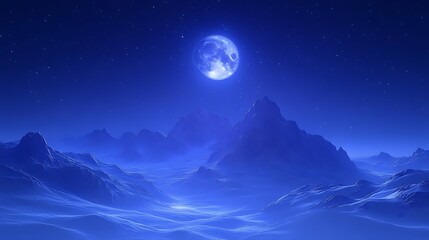Serene Moonlight Over Blue Mountain Landscape