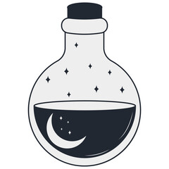 Mystical Celestial Doodle. Isolated on White Background. Flat Vector Illustration