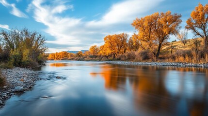 Autumn River Reflection Serene Landscape