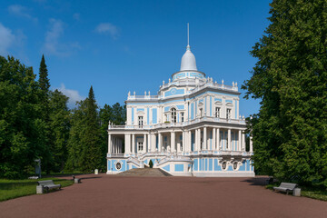 The Sliding Hill Pavilion in the upper park of the Oranienbaum Palace and Park Ensemble on a sunny...