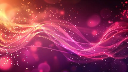 Fototapeta premium Abstract colorful waves with sparkling particles in a vibrant gradient background.