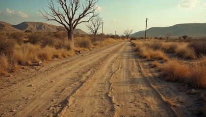 Desert road in Namibia. Concept of adventure, travel, and exploration.