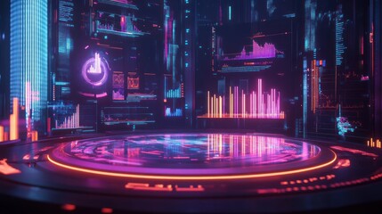 Neon Cyberpunk Data Center: Futuristic Tech Interface