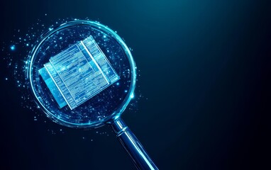 Magnifying glass enlarging digital data file.