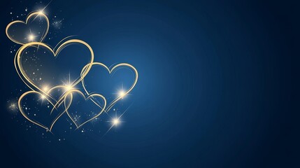 Golden Hearts Glowing on Dark Blue Background