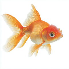 Orange Goldfish Swimming Against White Background