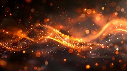 Fototapeta premium Abstract glowing waves with sparkles in warm tones.
