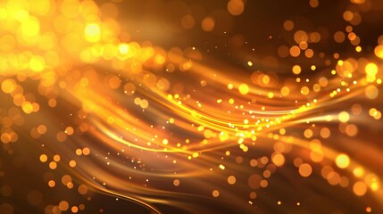 Obraz premium Abstract golden waves with shimmering particles, creating a warm, inviting atmosphere.