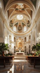 Obraz premium Sunlit serenity in a grand cathedral