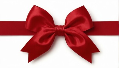 Fototapeta premium Red Satin Ribbon with Symmetrical Bow on White Background in CloseUp