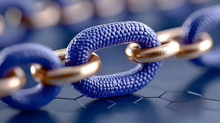 Obraz premium Blue chain link, secure connection, hexagon background, technology concept