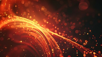 Obraz premium Abstract glowing lines and particles in warm tones create a dynamic visual effect.
