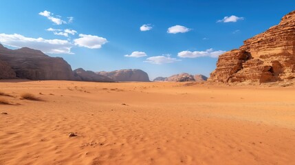 Expansive Desert Landscape Under Bright Blue Sky