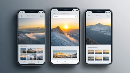 Mountain landscape app showcasing scenic photos on smartphones