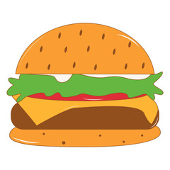 Junk Food with Cute Cartoon Design. Vector Illustration
