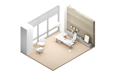 Isometric view of a manager room,office space, 3d rendering.