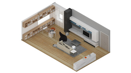 Isometric view of a living room,residential area, 3d rendering.
