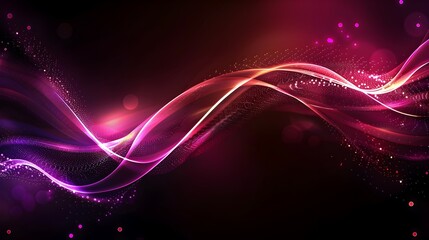 Obraz premium A vibrant abstract design with flowing waves and glowing particles in pink and purple hues.