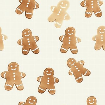 Cute Gingerbread Men Pattern for Holiday Background Design