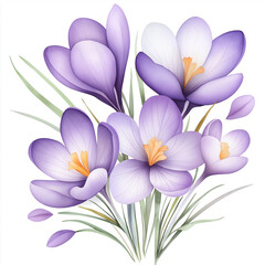 Naklejka premium Watercolor botanical illustration of crocus, dense arrangement, high resolution on white background