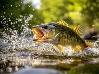 Fototapeta premium Vibrant green backdrop enhances the beauty of the big perch.