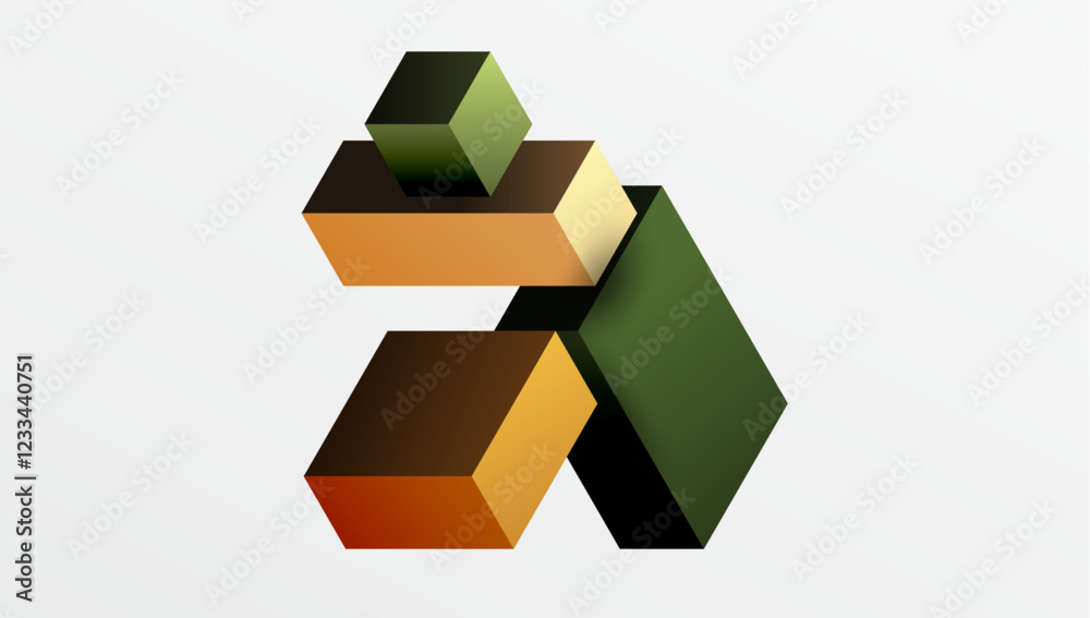 Aufkleber Sleek abstract design featuring isometric 3D blocks in a clean, modern composition. Perfect for tech-inspired themes, with vibrant colors and geometric precision