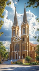 Twin spires reach for the heavens.