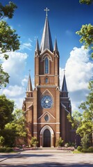 Brick church on a sunny day