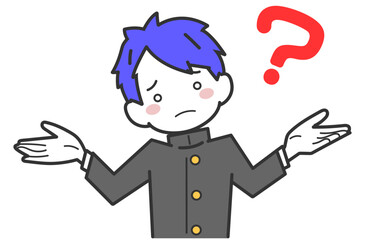 疑問で首をかしげる男子学生・生徒