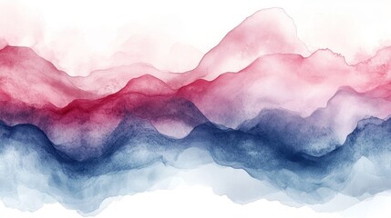 Abstract watercolor mountain landscape, red blue hues, white background, design element